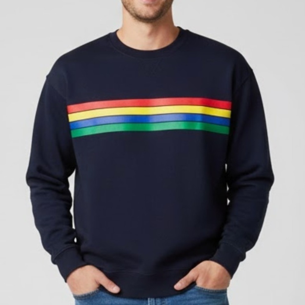 MODERN LUX Mens Lg Navy Blue Crew‎ Neck Sweatshirt Rainbow LGBTQ Long Sleeve Men